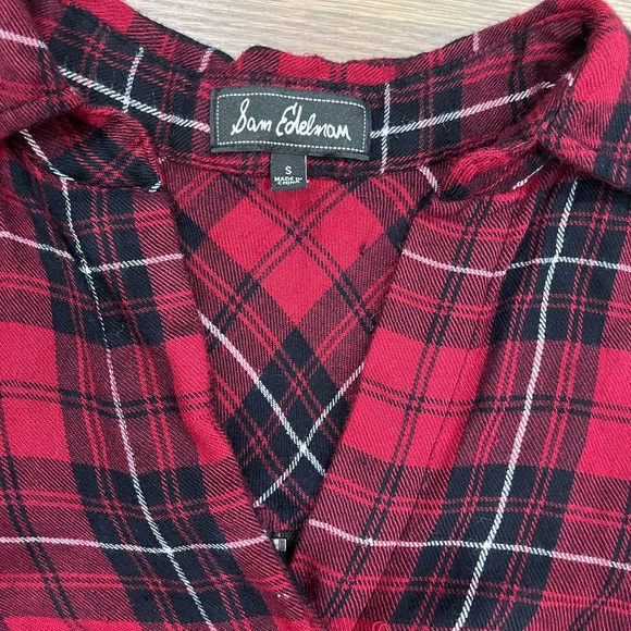 Sam Edelman Plaid Zipper Split Back Top Size S black and red with white stripes - Picture 8 of 15
